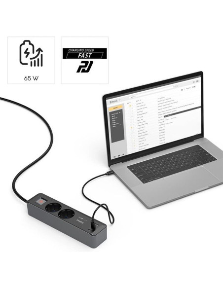 Hama 65W USB-C Power Strip | 2 AC Sockets + 3 USB - TiendaCPU
