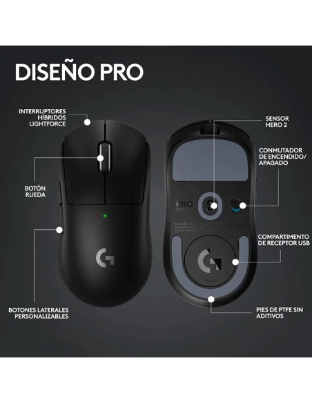 Logitech G Pro X Superlight 2 Black – Ratón gaming inalámbrico profesi