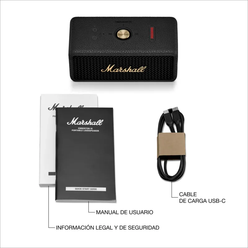 Altavoz Bluetooth portátil inalámbrico Marshall Emberton III IP67 Negro y latón