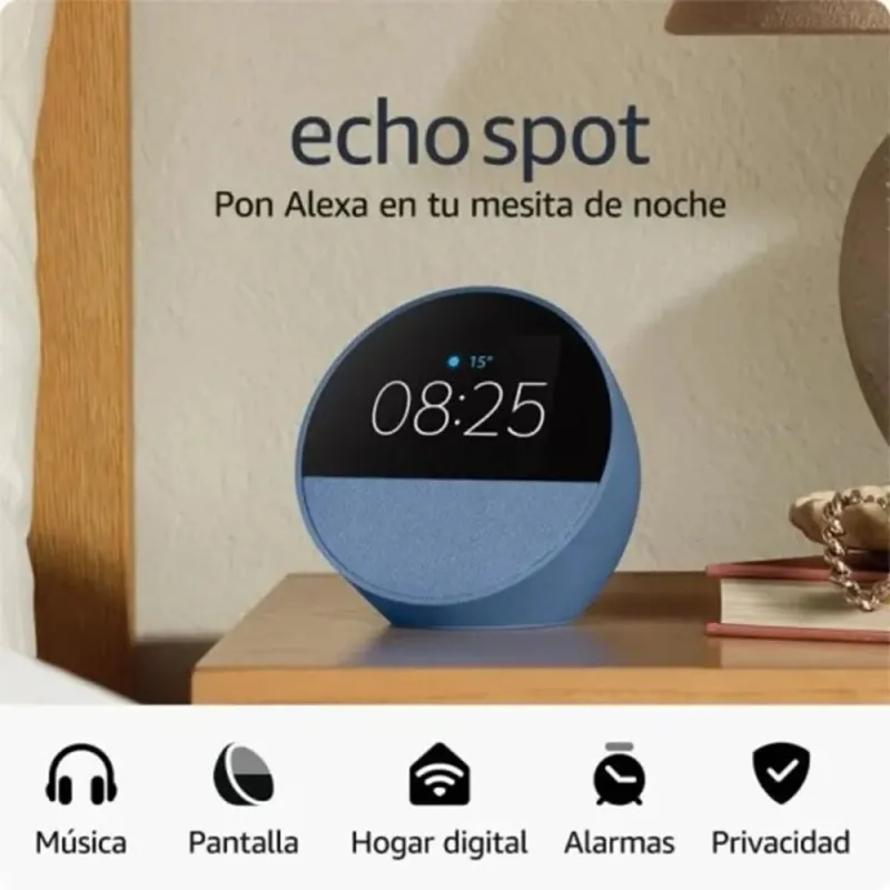 AMAZON Echo Spot (2024) Azul – Reloj despertador inteligente con Alexa