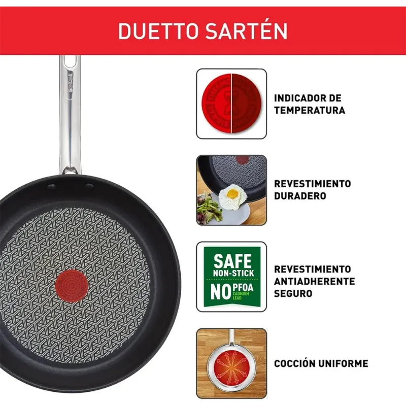 Tefal Duetto Juego de Sartenes 20/24/28 cm Acero Inoxidable Inducción