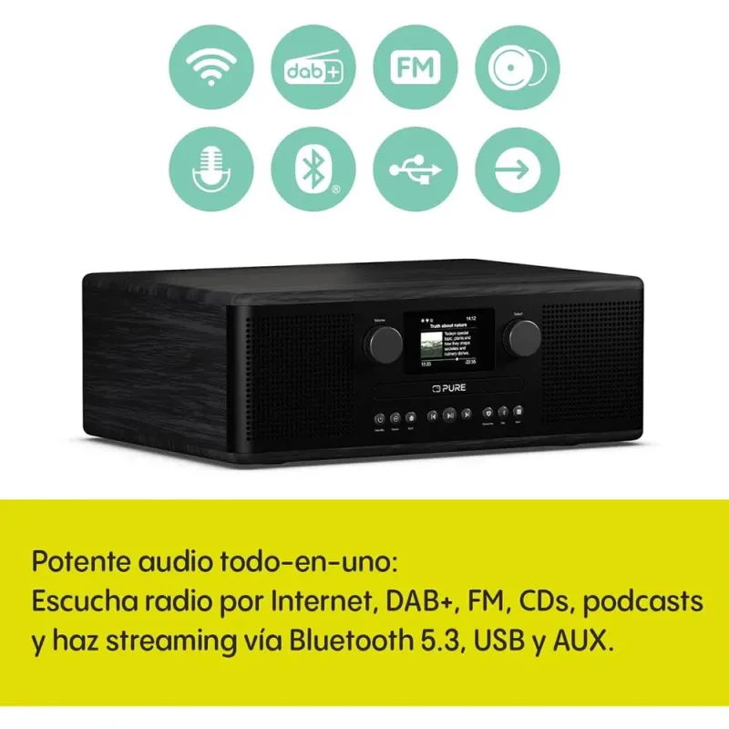 Pure Classic C-D6i Black | Stereo System with CD, WiFi & Internet Radi