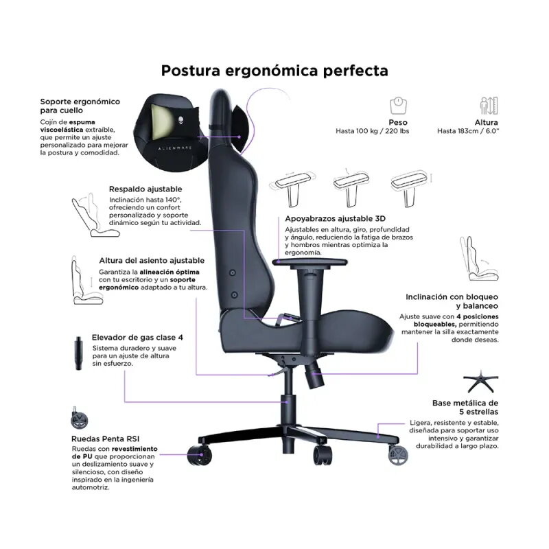 Alienware S3800 HygennX Ergonomic Gaming Chair with lumbar