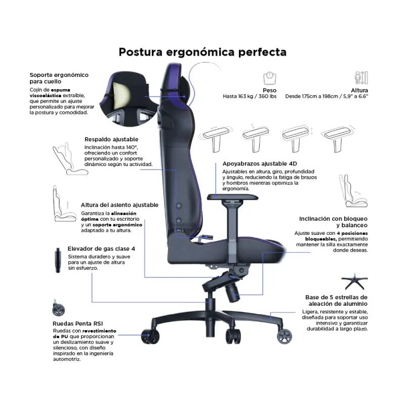 Vertagear PL4800 X‑Large HyGenNX Midnight Purple – Confort XL