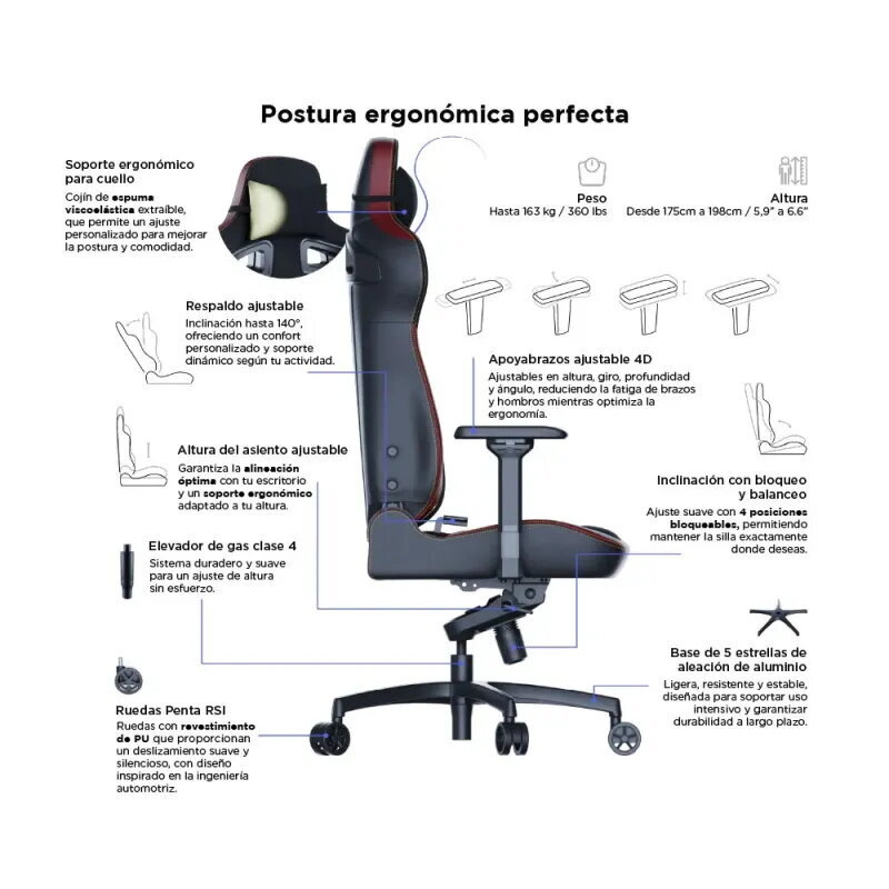 Vertagear PL4800 X‑Large HyGenNX Burgundy Red – Confort XL