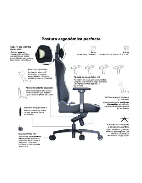 VERTAGEAR PL6800 HYGENNX Black/White | Ergonomic XL gamer chair