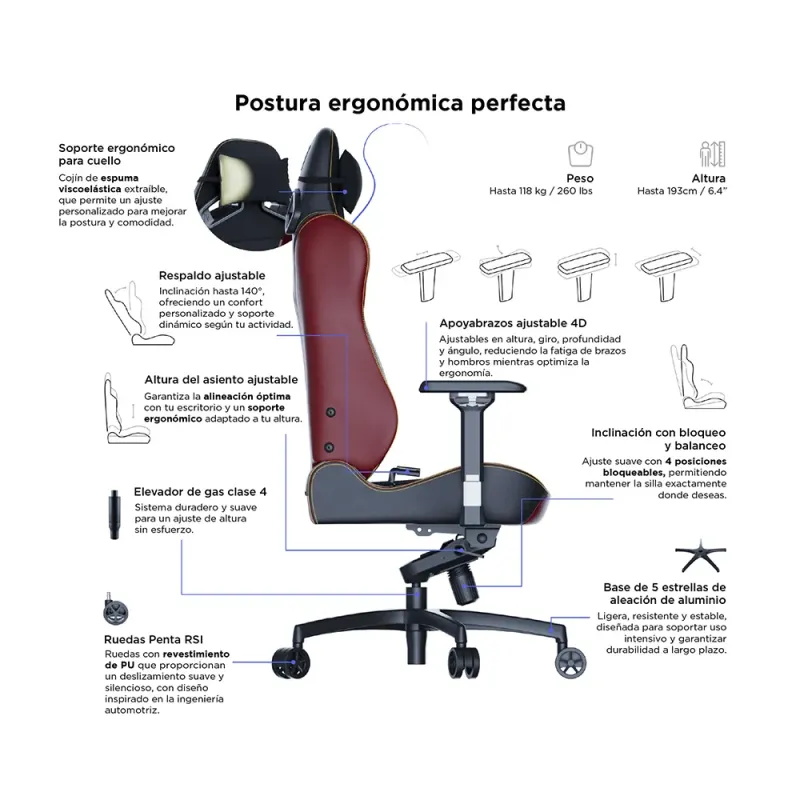 Vertagear SL5800 HyGenNX Burgundy Red – Confort y estilo gaming