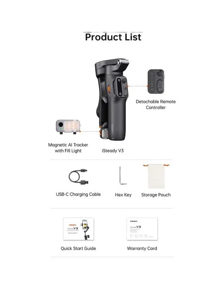 Hohem iSteady V3 Blanco | Gimbal Smartphone con IA y Luz - TiendaCPU