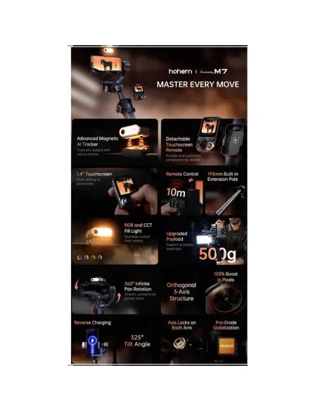 Hohem iSteady M7 Premium | Gimbal IA 500g con Pantalla Táctil