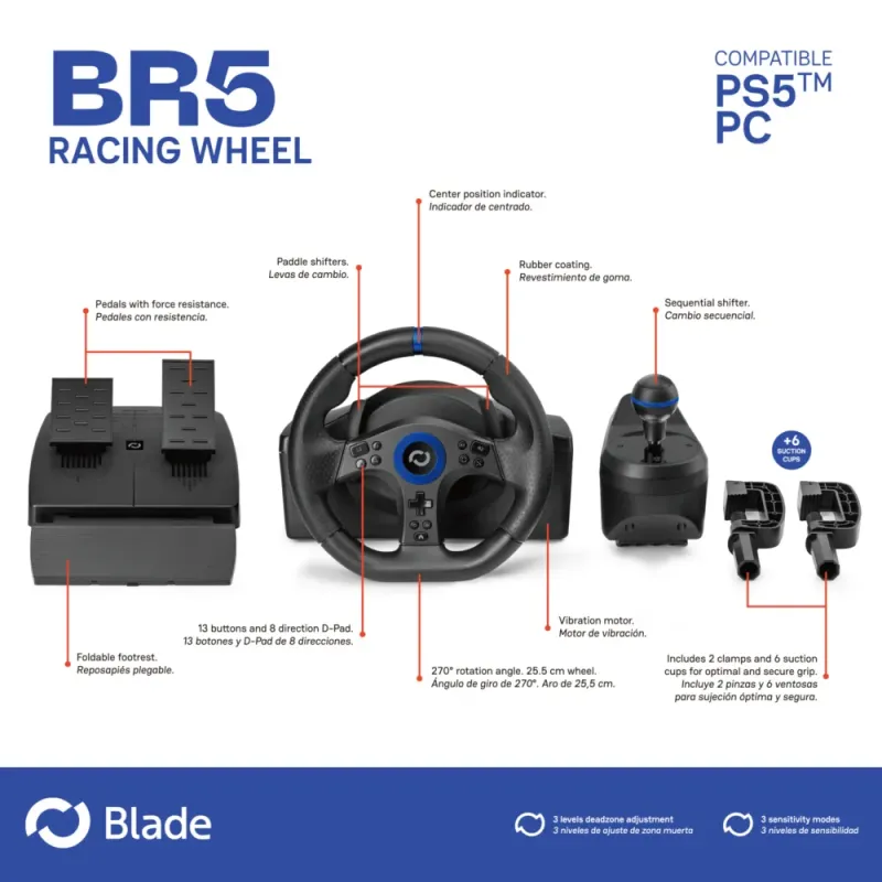 Buy Blade BR5 PS5 Racing Wheel | With Shifter Stick  - TiendaCPU