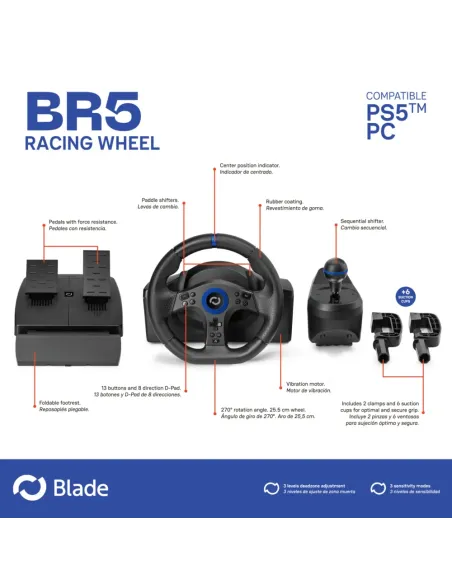 Volante Blade BR5 PS5 PC | Con Pedales y Cambio - TiendaCPU