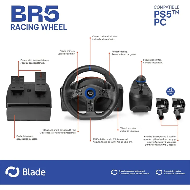 Buy Blade BR5 PS5 Racing Wheel | With Shifter Stick  - TiendaCPU