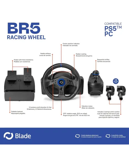 Buy Blade BR5 PS5 Racing Wheel | With Shifter Stick  - TiendaCPU