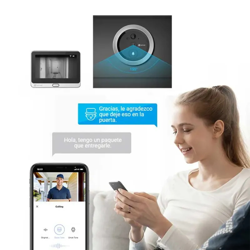 Mirilla Digital EZVIZ DP2 2K | Pantalla Táctil y WiFi - TiendaCPU