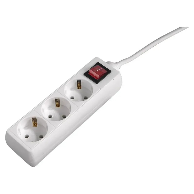 Regleta 3 Tomas Interruptor Contacto a Tierra, 1.4m, Interruptor Bipolar de Encendido/Apagado, Blanco