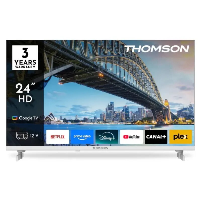 TV Thomson 24" QLED 12V Blanco | Google TV Autocaravanas y Camper