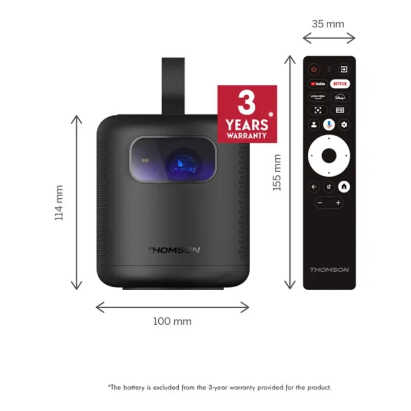 Proyector Thomson Vega PG35B | Portátil con Batería y Google TV