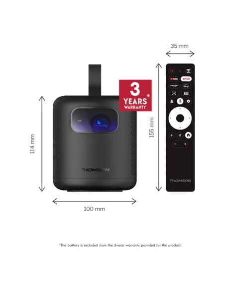 Proyector Thomson Vega PG35B | Portátil con Batería y Google TV