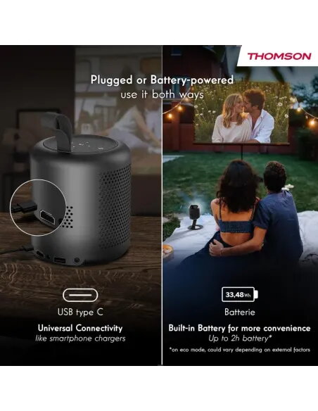 Proyector Thomson Vega PG35B | Portátil con Batería y Google TV