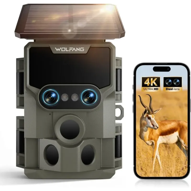 Camara Caza WOLFANG WT09 Solar Lente Dual 64MP 4K Wi Fi
