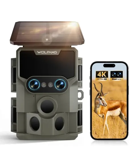 Camara Caza WOLFANG WT09 Solar Lente Dual 64MP 4K Wi Fi