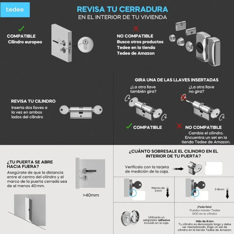 Tedee GO2 Alu Cerradura Inteligente Plata TLV2.0 | Bluetooth Matter