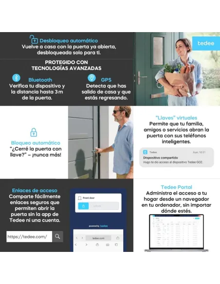 Tedee GO2 Alu Cerradura Inteligente Plata TLV2.0 | Bluetooth Matter